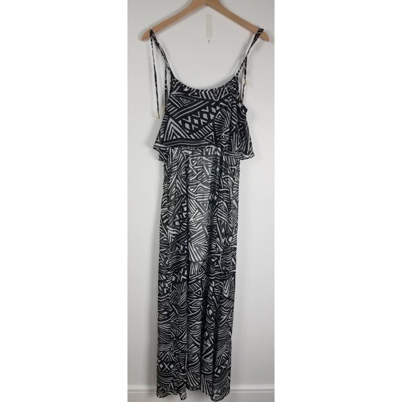 Calvin Klein Women's Sz. 6 Blk & White Geometric Print Maxi Chiffon Dress - Picture 7 of 7